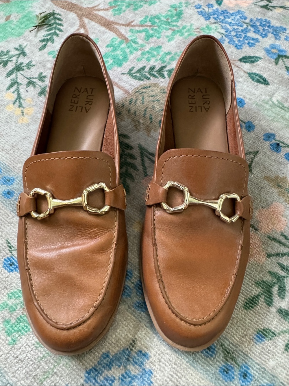 Naturalizer Brown Leather Loafers with Gold Horsebit Accent